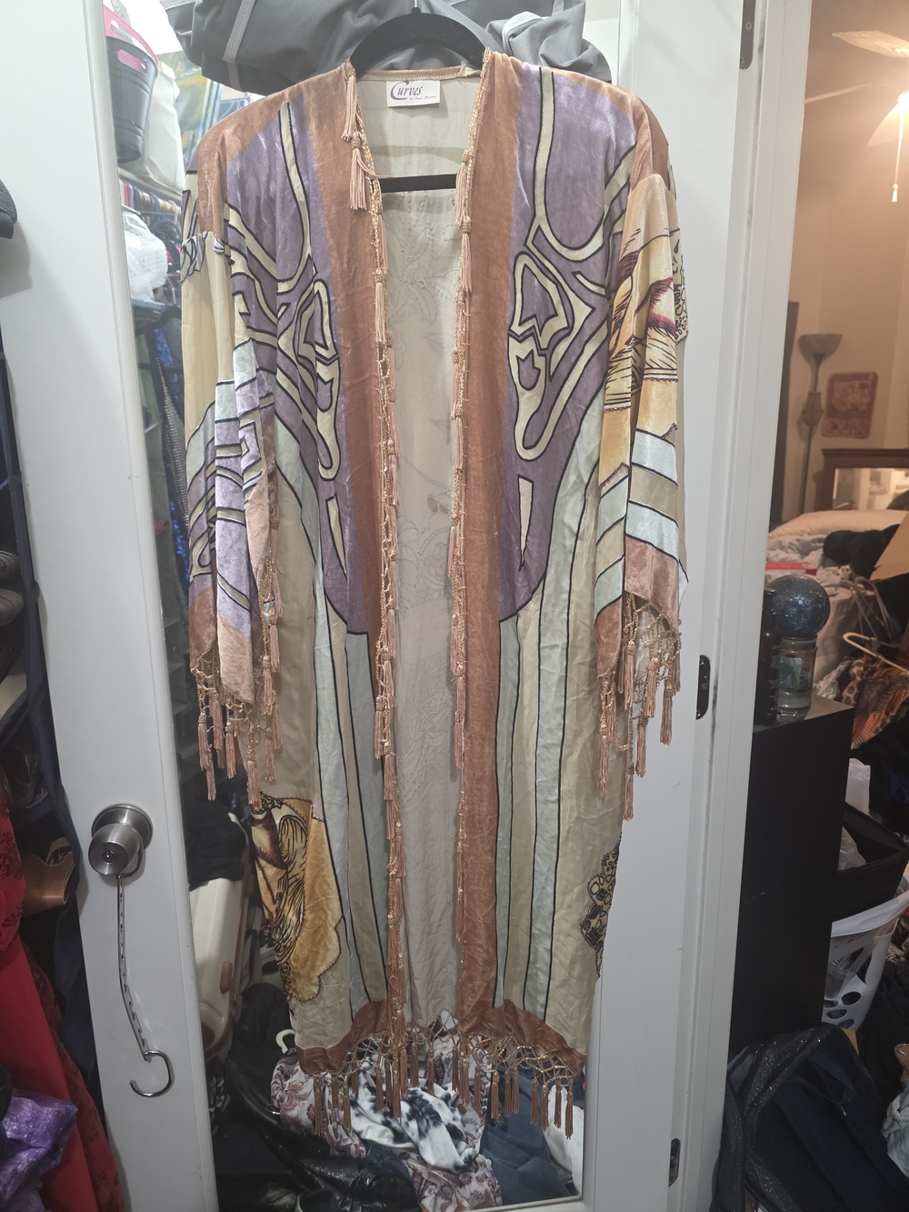 Carnegi Lightweight Boho Fringe Kimono in Lavender & Peach